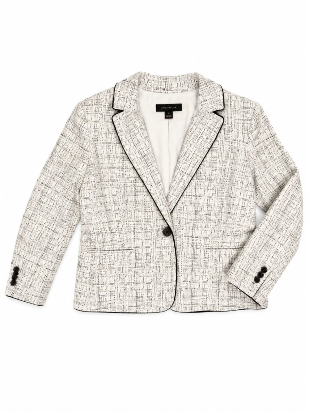 Ann Taylor Ivory Black Textured Tweed Blazer Size 16
